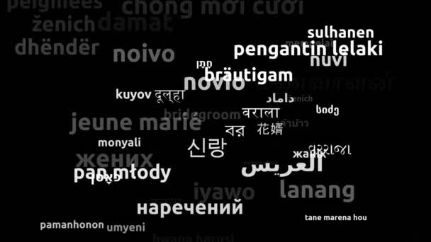 Ženich Přeloženo Světových Jazycích Nekonečná Smyčka Přiblížení Maska Wordcloud — Stock video