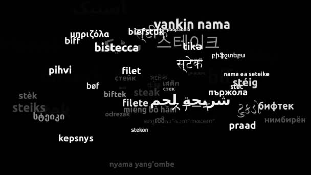 Steak Translated Worldwide Languages Endless Looping Zooming Wordcloud Mask — Stock Video