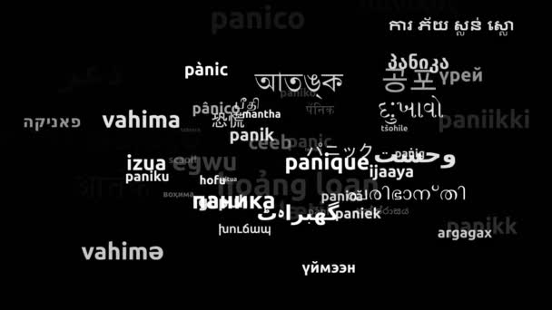 Pânico Traduzido Idiomas Todo Mundo Endless Looping Zooming Wordcloud Mask — Vídeo de Stock