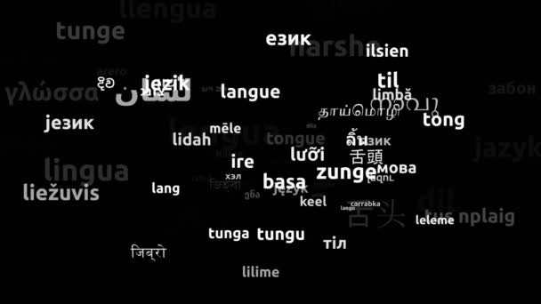 Tongue Translated Worldwide Languages Endless Looping Zooming Wordcloud Mask — Stock Video