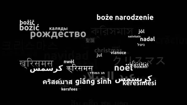 Natal Traduzido Idiomas Mundiais Endless Looping Zooming Wordcloud Mask — Vídeo de Stock