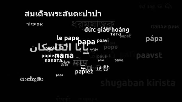 Папа Римский Перевод Языков Мира Бесконечный Цикл Увеличение Маски Wordcloud — стоковое видео