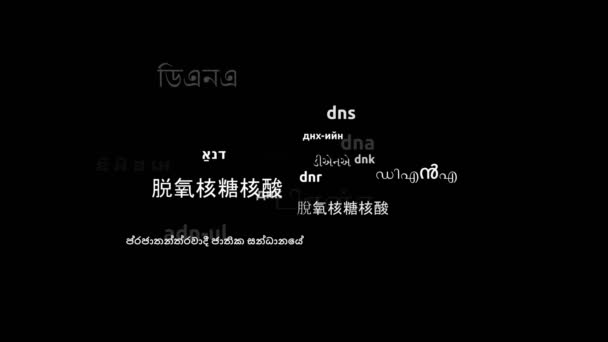 Dna Traduzido Worldwide Languages Endless Looping Zooming Wordcloud Mask — Vídeo de Stock