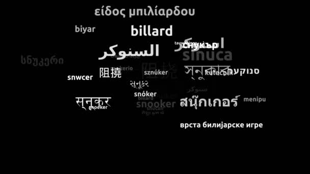 Snooker Vertaald Wereldwijd Talen Endless Looping Zooming Wordcloud Mask — Stockvideo