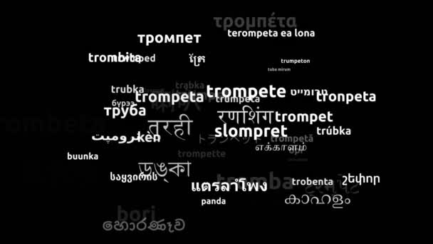 Trompet Vertaald Wereldwijd Talen Endless Looping Zooming Wordcloud Mask — Stockvideo