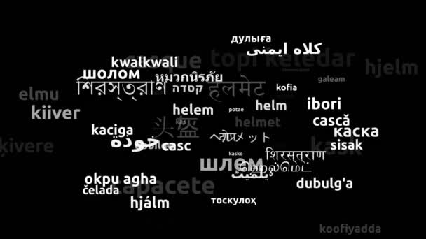 Casco Traducido Idiomas Mundiales Endless Looping Zooming Wordcloud Mask — Vídeo de stock