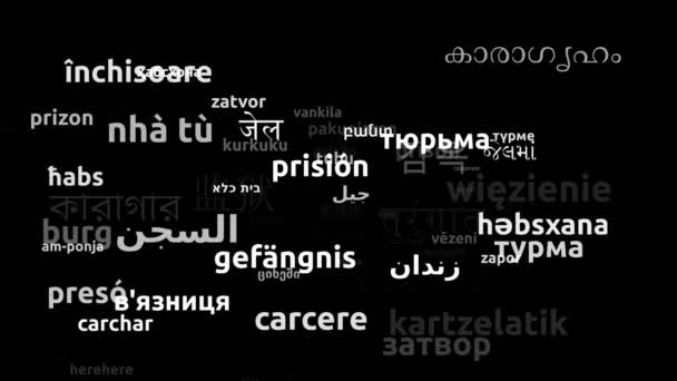 Prigione Tradotta Lingue Tutto Mondo Endless Looping Zoom Wordcloud Mask — Video Stock