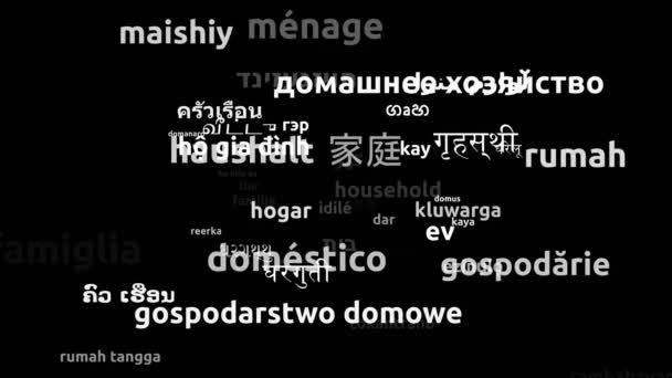 Huishouden Vertaald Wereldwijde Talen Endless Looping Zooming Wordcloud Mask — Stockvideo