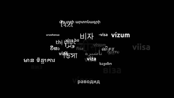 Visa Translated Worldwide Languages Endless Looping Zooming Wordcloud Mask — Stock Video