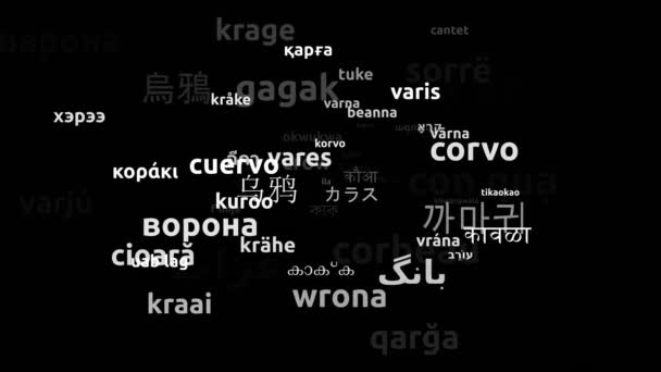 Krähe Übersetzt Weltsprachen Endlosschleife Zoomen Wordcloud Maske — Stockvideo