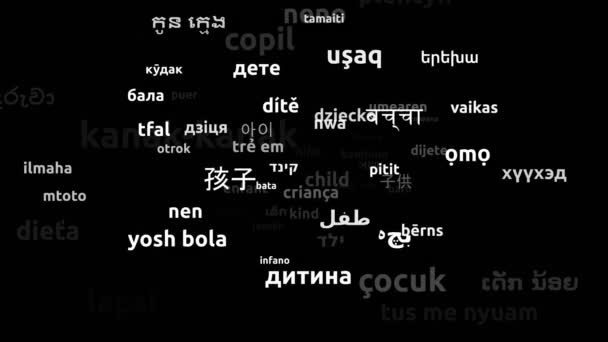 Child Translated Worldwide Languages Endless Looping Zooming Wordcloud Mask — Stockvideo