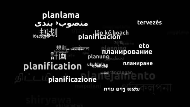 Planejamento Traduzido Idiomas Mundiais Endless Looping Zooming Wordcloud Mask — Vídeo de Stock