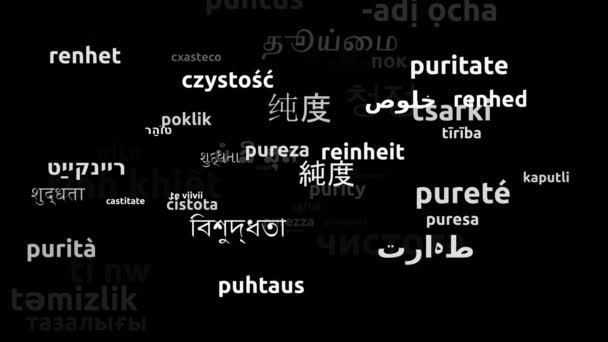 Purezza Tradotta Lingue Tutto Mondo Looping Infinito Maschera Wordcloud Zoom — Video Stock