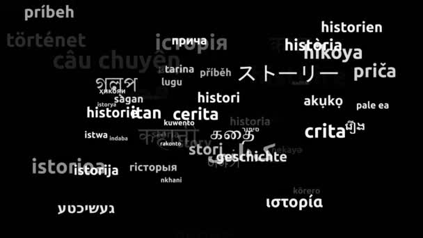 Historia Traducida Idiomas Mundiales Endless Looping Zoom Wordcloud Mask — Vídeos de Stock