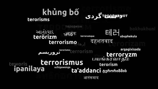 Terrorismo Traduzido Worldwide Languages Endless Looping Zooming Wordcloud Mask — Vídeo de Stock
