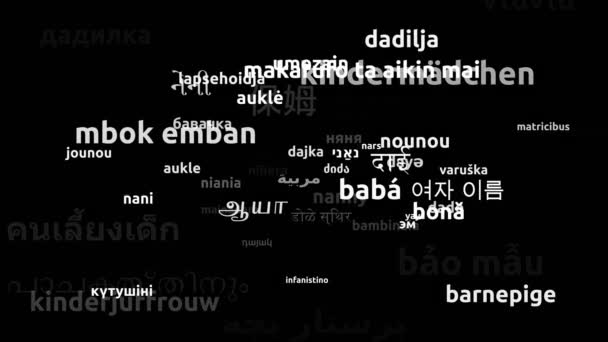 Kindermädchen Übersetzt Weltsprachen Endlosschleife Zoomen Wordcloud Maske — Stockvideo