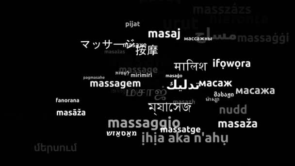 Massage Vertaald Wereldwijde Talen Endless Looping Zooming Wordcloud Mask — Stockvideo