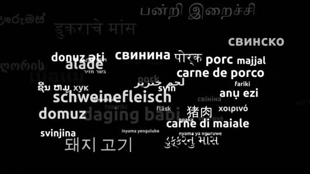 Pork Translated Worldwide Languages Endless Looping Zooming Wordcloud Mask — Stock Video