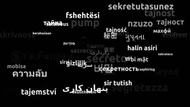 Secrecy Translated Worldwide Languages Endless Looping Zooming Wordcloud Mask — Stock video