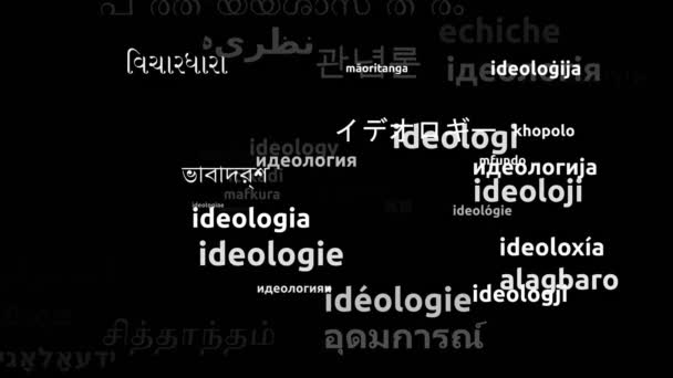 Ідеологія Перекладена Мовами Світу Нескінченна Петля Збільшення Wordcloud Mask — стокове відео