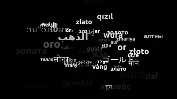 Gold Translated Worldwide Languages Endless Looping Zooming Wordcloud Mask — Stock Video