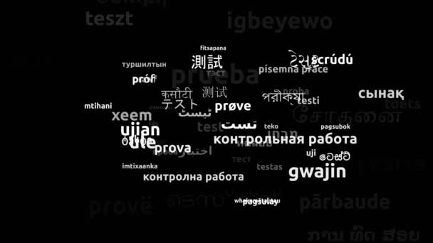Test Přeloženo Světových Jazycích Nekonečná Smyčka Přiblížení Maska Wordcloud — Stock video