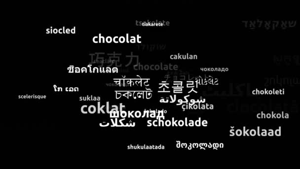 Čokoláda Přeložena Světových Jazycích Nekonečná Smyčka Přiblížení Wordcloud Maska — Stock video