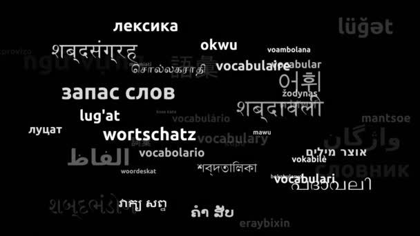 Wortschatz Übersetzt Weltsprachen Endlosschleife Zoomen Wordcloud Maske — Stockvideo