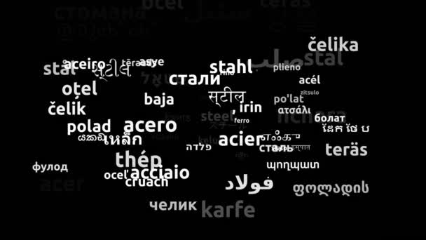 Stål Oversatt Til Verdensomspennende Språk Endless Looping Zooming Wordcloud Mask – stockvideo