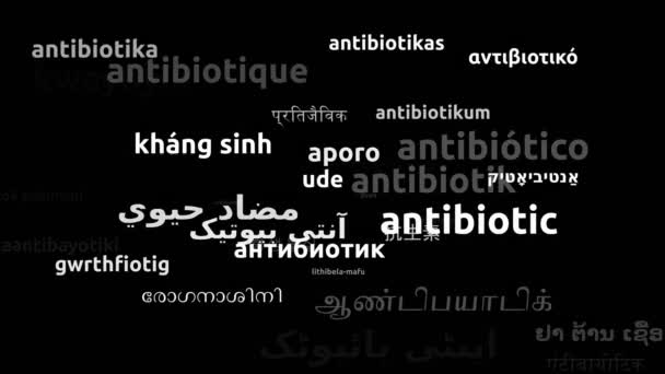 Dünya Dilinde Antibiyotik Çevirisi Sonsuz Döngüsü Büyüyen Kelimeler Bulutu Maskesi — Stok video