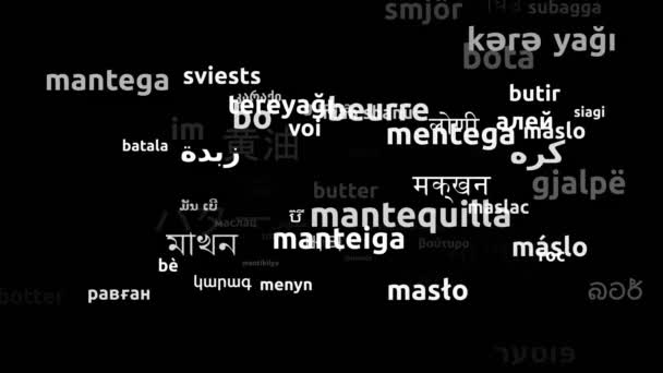 Butter Translated Worldwide Languages Endless Looping Zooming Wordcloud Mask — Stock Video