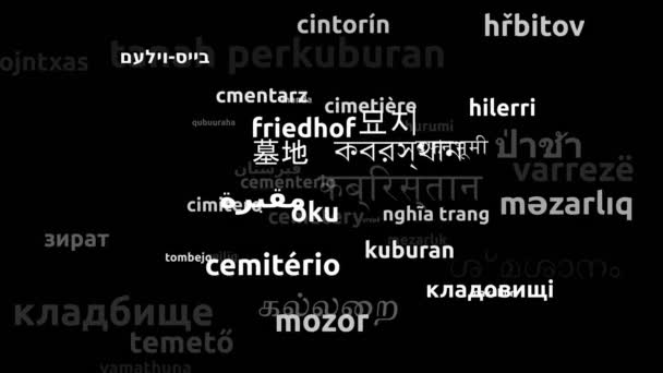 Cmentarz Przetłumacz Komentarz Przetłumaczone Worldwide Languages Endless Looping Zooming Wordcloud — Wideo stockowe