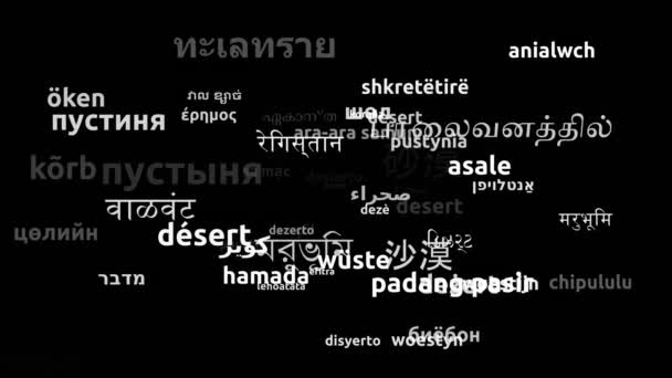 Desert Transfer Worldwide Languages Менее Петляющая Трехмерная Zooming Wordcloud Mask — стоковое видео