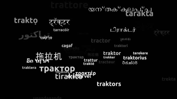 Tractor Translated Worldwide Languages Endless Looping Zooming Wordcloud Mask — Stock Video