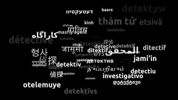 Detective Translated Világszerte Nyelvek Végtelen Hurkolás Zoomolás Wordcloud Maszk — Stock videók