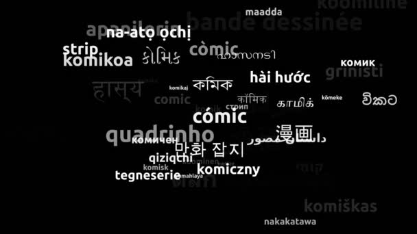 Comic Translated Worldwide Languages Endless Looping Zooming Wordcloud Mask — Vídeo de Stock