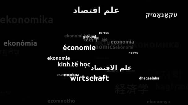 Economia Traduzida Idiomas Mundiais Endless Looping Zooming Wordcloud Mask — Vídeo de Stock