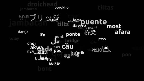Puente Traducido Idiomas Mundiales Endless Looping Ampliación Máscara Wordcloud — Vídeos de Stock
