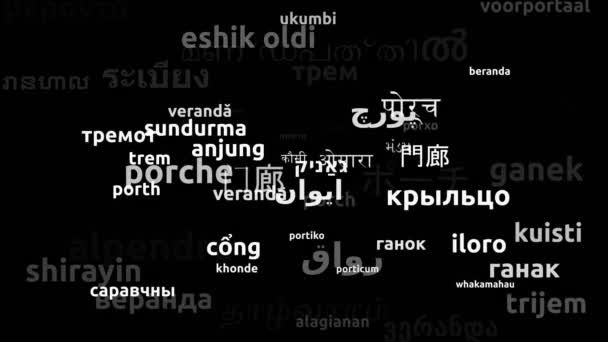 Porch Translated Worldwide Languages Endless Looping Zooming Wordcloud Mask — Stock Video