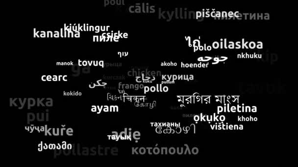 Курка Перекладена Мовами Світу Нескінченна Петля Збільшення Wordcloud Mask — стокове відео