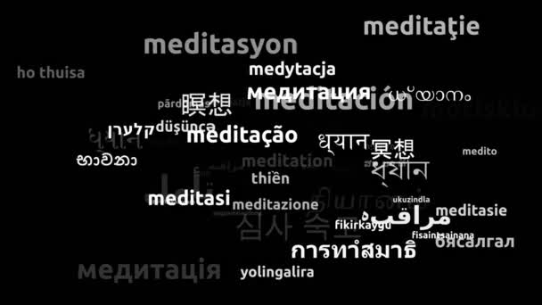 Meditación Traducida Idiomas Mundiales Endless Looping Zoom Wordcloud Mask — Vídeo de stock