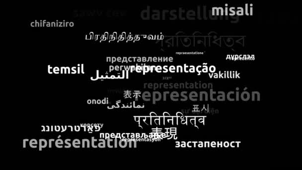 Vertegenwoordiging Vertaald Wereldwijde Talen Endless Looping Zooming Wordcloud Mask — Stockvideo