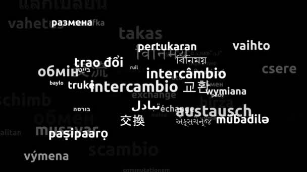 54の世界中の言語で翻訳された交換 3DズームのWordcloudマスク — ストック動画