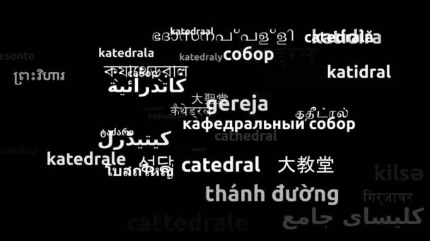 Catedral Translated Worldwide Languages Endless Looping Zooming Wordcloud Mask — Vídeo de Stock