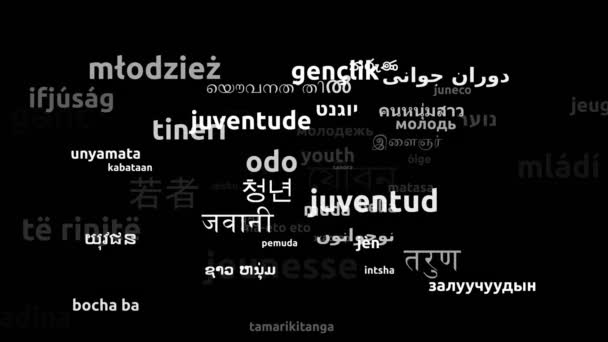 Jugend Übersetzt Weltsprachen Endlosschleife Zoomen Wordcloud Maske — Stockvideo