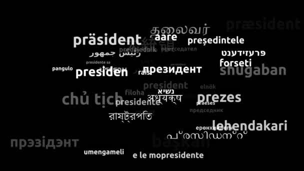 Presidente Translated Worldwide Languages Endless Looping Zooming Wordcloud Mask — Vídeo de Stock