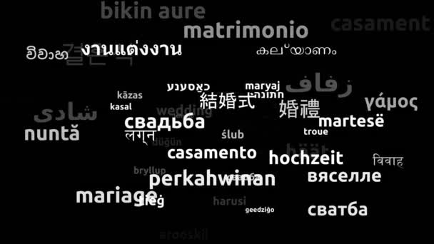 Wedding Translated Worldwide Languages Endless Looping Zooming Wordcloud Mask — Stock Video