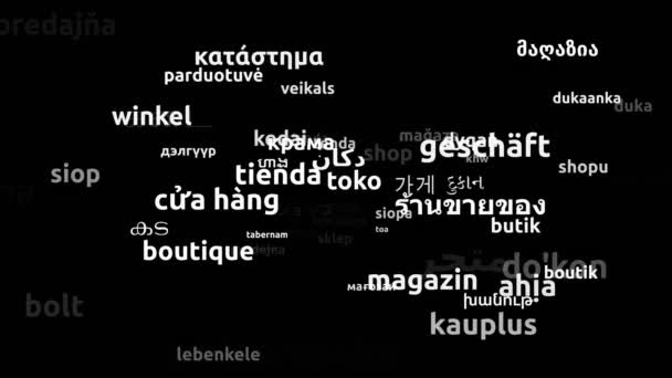 Shop Translated Worldwide Languages Endless Looping Zoom Wordcloud Mask — Stock video