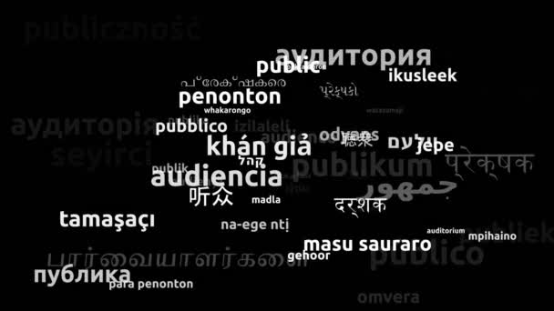 Audience Translated Worldwide Languages Endless Looping Zooming Wordcloud Mask — Stock Video