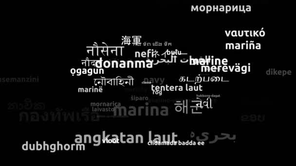 Marina Traducido Idiomas Mundiales Endless Looping Ampliación Máscara Wordcloud — Vídeos de Stock